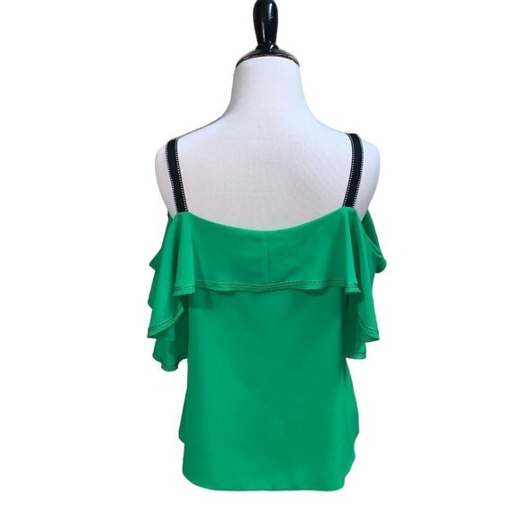 Gibson & Latimer Women's Open Shoulder Blouse Top S Small Flutter Sleeves Green - Picture 6 of 7